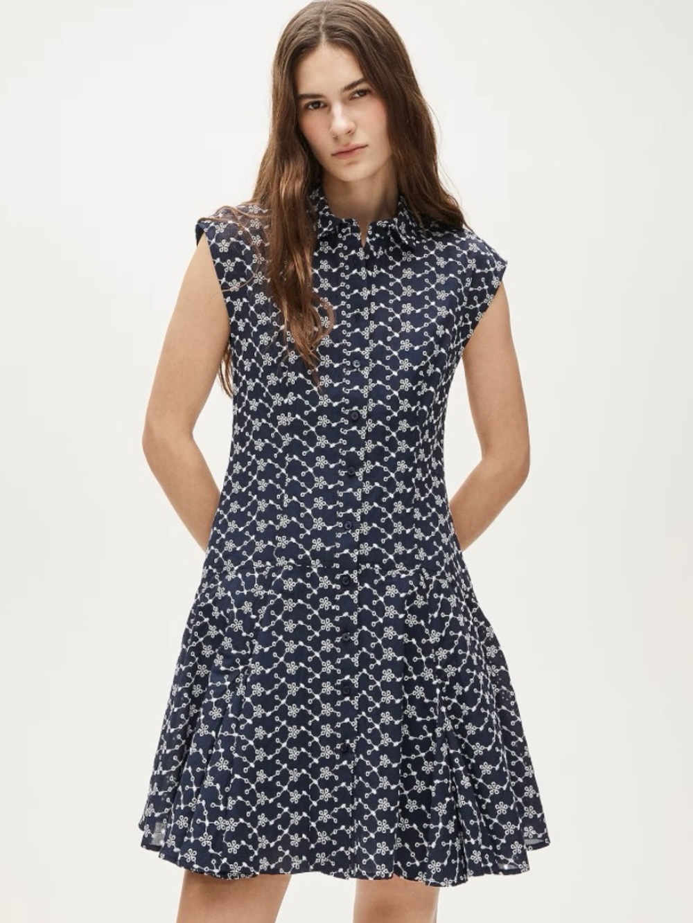 NWT J. Crew Petite Mini Eyelet Shirt-dress White on Blue Eyelet